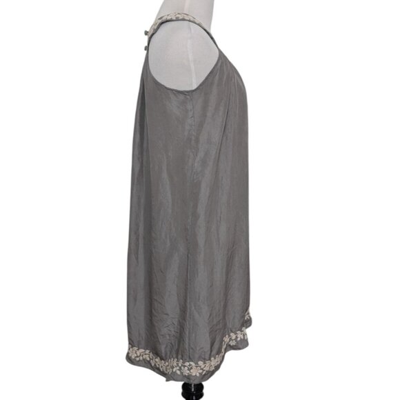 Calypso St Barth Silk Embroidered Floral Dress Womens Size Small Gray Sleeveless - Picture 9 of 13